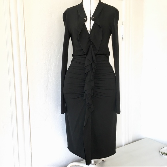 d. exterior Dresses & Skirts - D. EXTERIOR bodycon ruffle front midi dress